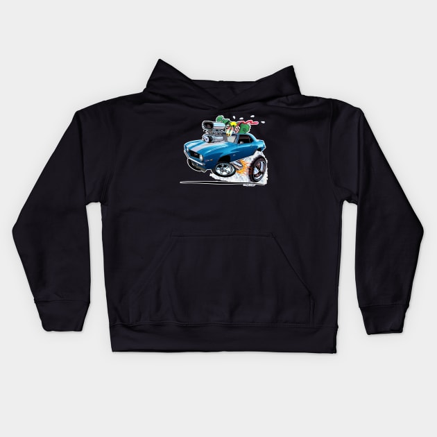 Z RATED 69 Camaro Blue Kids Hoodie by vincecrain